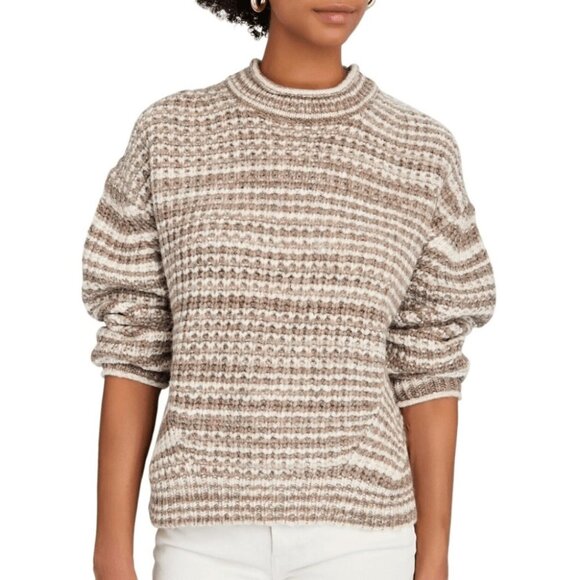Rails Echo Chunky Roll Neck Pullover Sweater in Brown Striped Womens Size L - Picture 1 of 9
